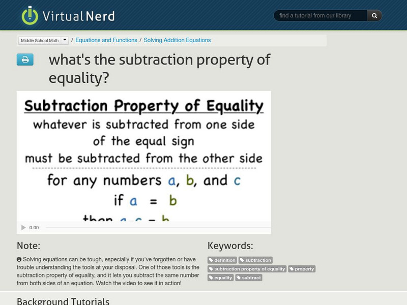 Virtual Nerd: What's the Subtraction Property of Equality? Instructional Video