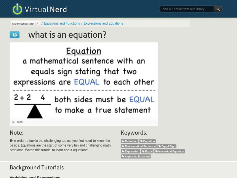 Virtual Nerd: What Is an Equation? Instructional Video
