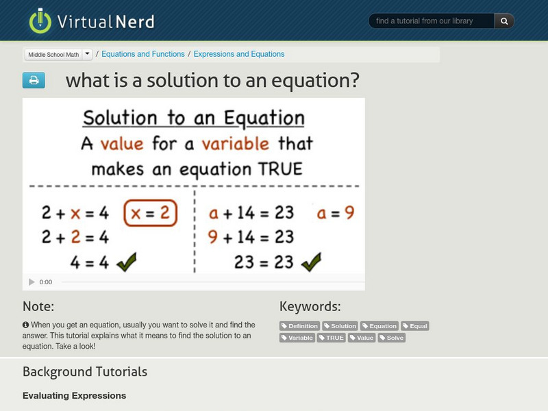 Virtual Nerd: What Is a Solution to an Equation? Instructional Video