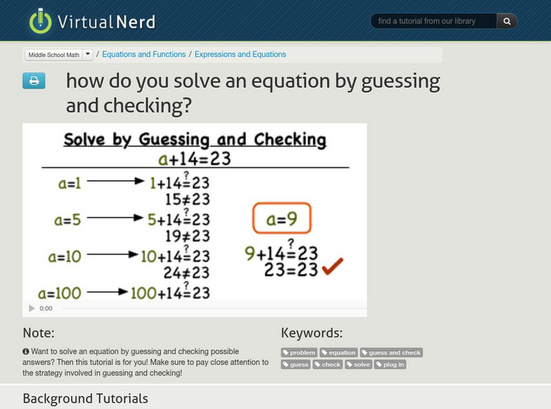 Virtual Nerd: How Do You Solve an Equation by Guessing and Checking? Instructional Video