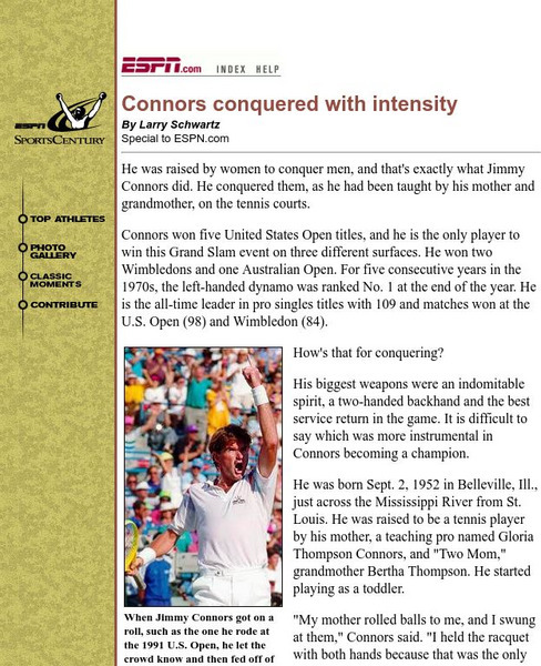 Espn: Connors Conquered With Intensity Handout Espn: Connors Conquered With Intensity Handout