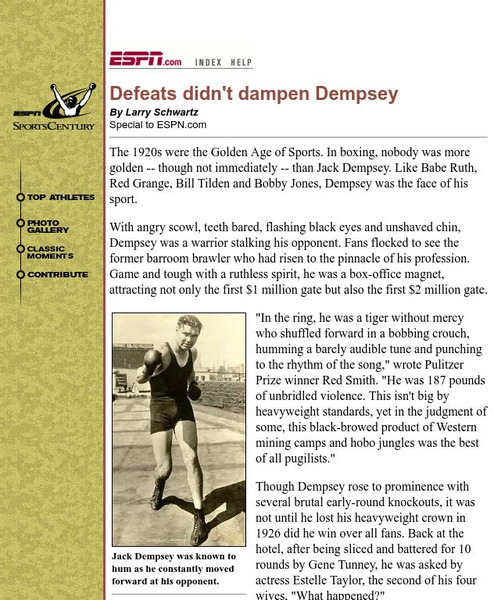 Espn: Defeats Didn't Dampen Dempsey Article