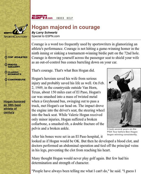 Espn: Hogan Majored in Courage Handout Espn: Hogan Majored in Courage Handout
