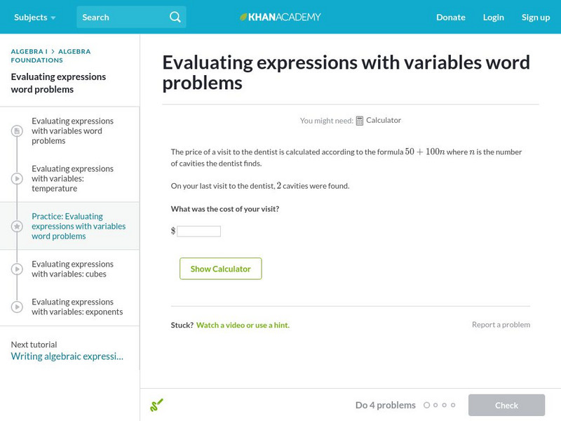 Khan Academy: Evaluating Expressions With Variables Word Problems Unit Plan
