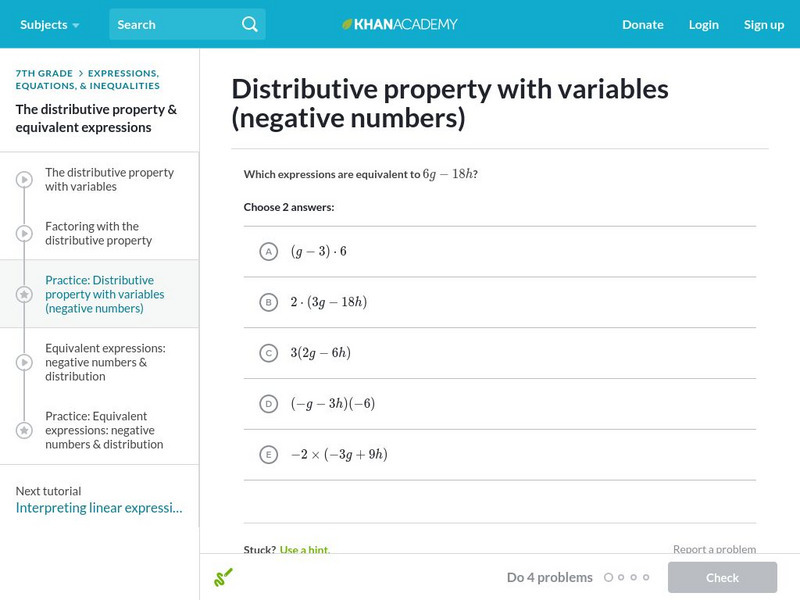 Khan Academy: The Distributive Property With Variables Unit Plan