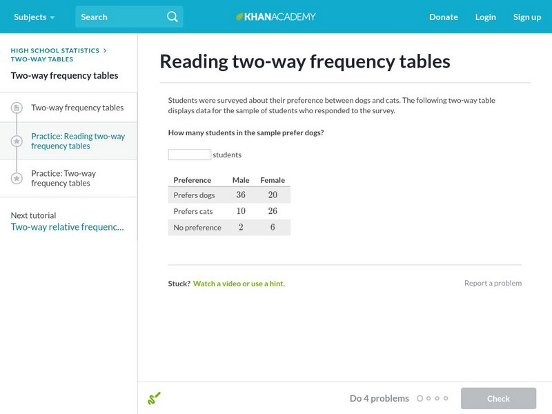 Khan Academy: Reading Two Way Frequency Tables Unknown Type Khan Academy: Reading Two Way Frequency Tables Unknown Type