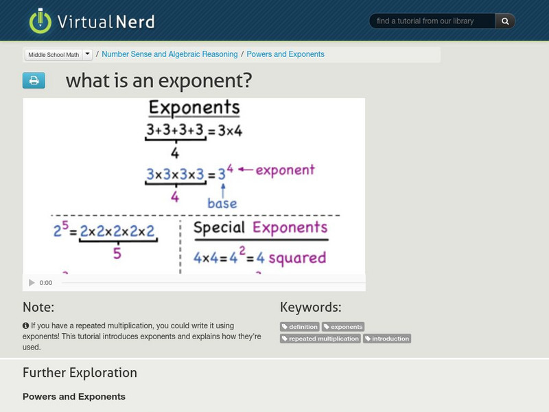 Virtual Nerd: What Is an Exponent? Instructional Video