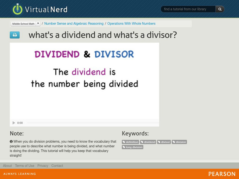 Virtual Nerd: What's a Dividend and What's a Divisor? Instructional Video