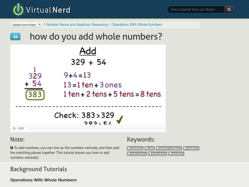 Virtual Nerd: How Do You Add Whole Numbers? Instructional Video