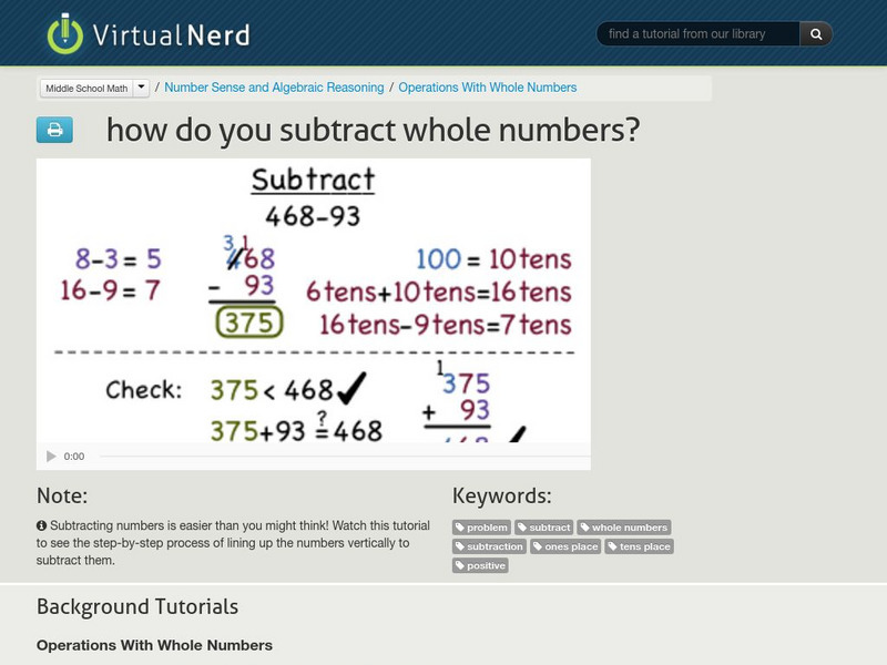 Virtual Nerd: How Do You Subtract Whole Numbers? Instructional Video
