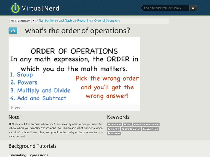 Virtual Nerd: What's the Order of Operations? Instructional Video