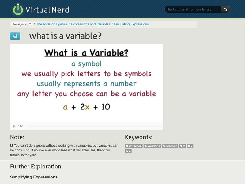 Virtual Nerd: What Is a Variable? Instructional Video