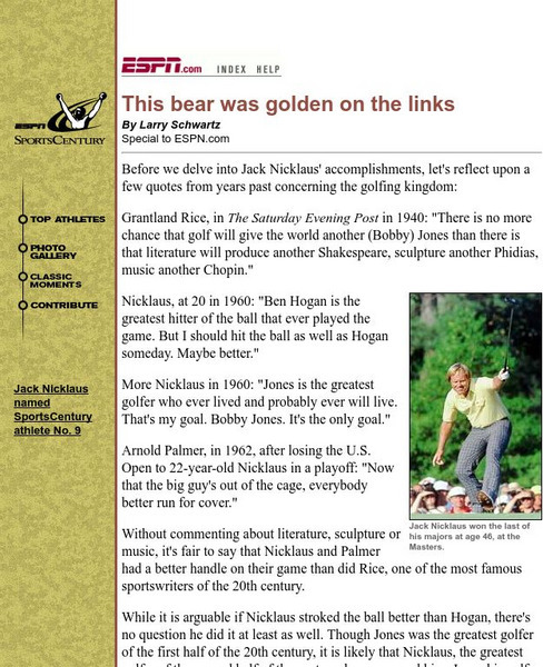 Espn: This Bear Was Golden on the Links Article Espn: This Bear Was Golden on the Links Article