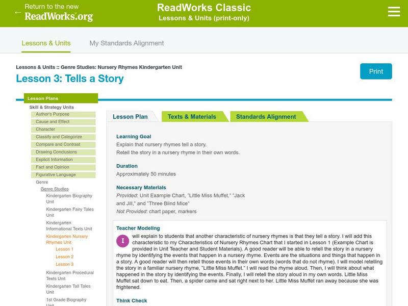 Read Works: Genre Kindergarten Unit: Tells a Story Lesson Plan Read Works: Genre Kindergarten Unit: Tells a Story Lesson Plan