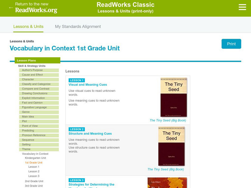 Read Works: Vocabulary in Context 1st Grade Unit Lesson Plan Read Works: Vocabulary in Context 1st Grade Unit Lesson Plan