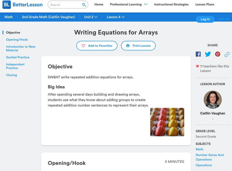Better Lesson: Writing Equations for Arrays Lesson Plan