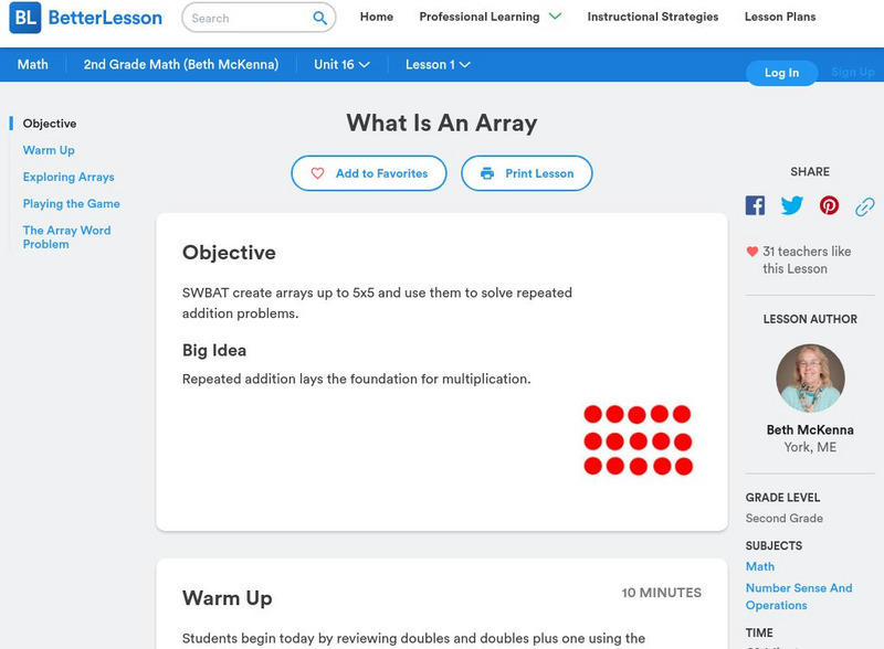 Better Lesson: What Is an Array? Lesson Plan Better Lesson: What Is an Array? Lesson Plan