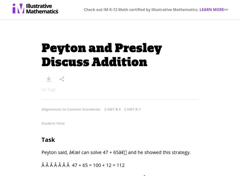 Illustrative Mathematics: Peyton and Presley Discuss Addition Activity Illustrative Mathematics: Peyton and Presley Discuss Addition Activity