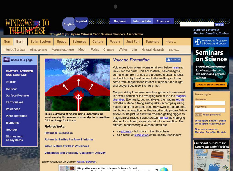 Windows to the Universe: Volcano Formation Article Windows to the Universe: Volcano Formation Article