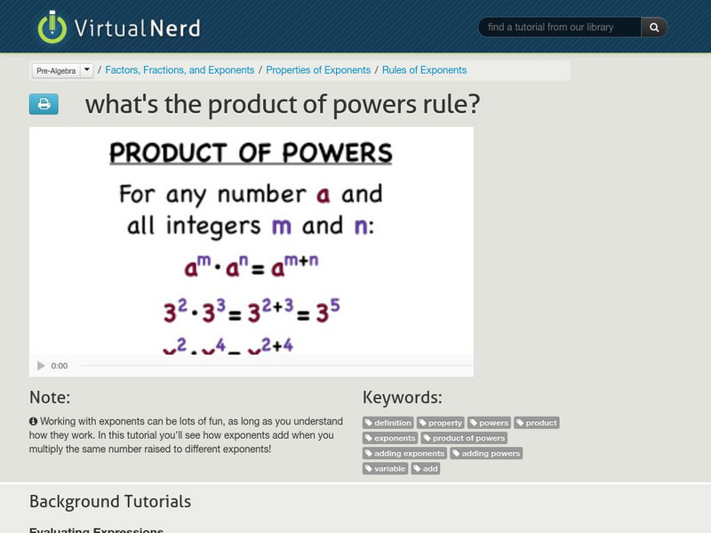 Virtual Nerd: What's the Product of Powers Rule? Instructional Video