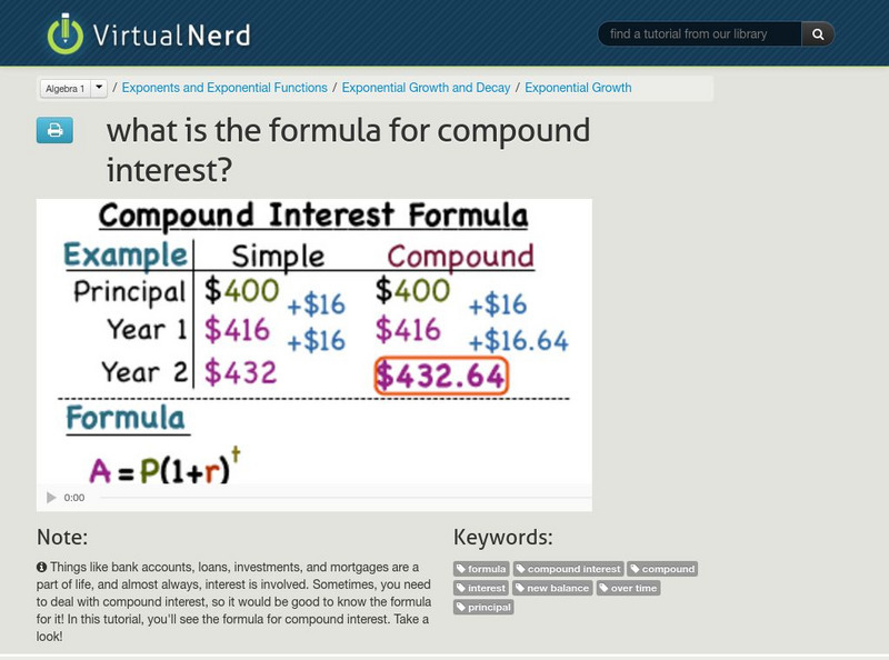Virtual Nerd: What Is the Formula for Compound Interest? Instructional Video