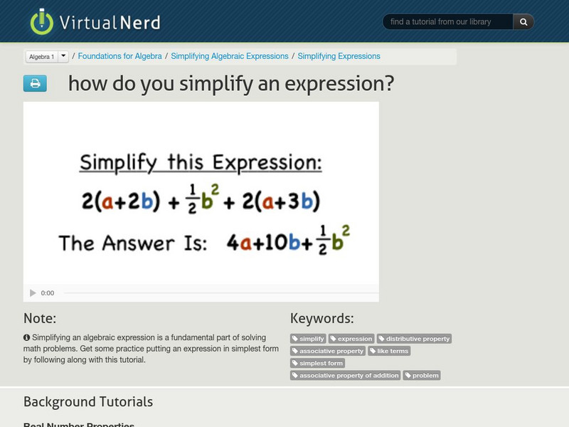 Virtual Nerd: How Do You Simplify an Expression? Instructional Video Virtual Nerd: How Do You Simplify an Expression? Instructional Video