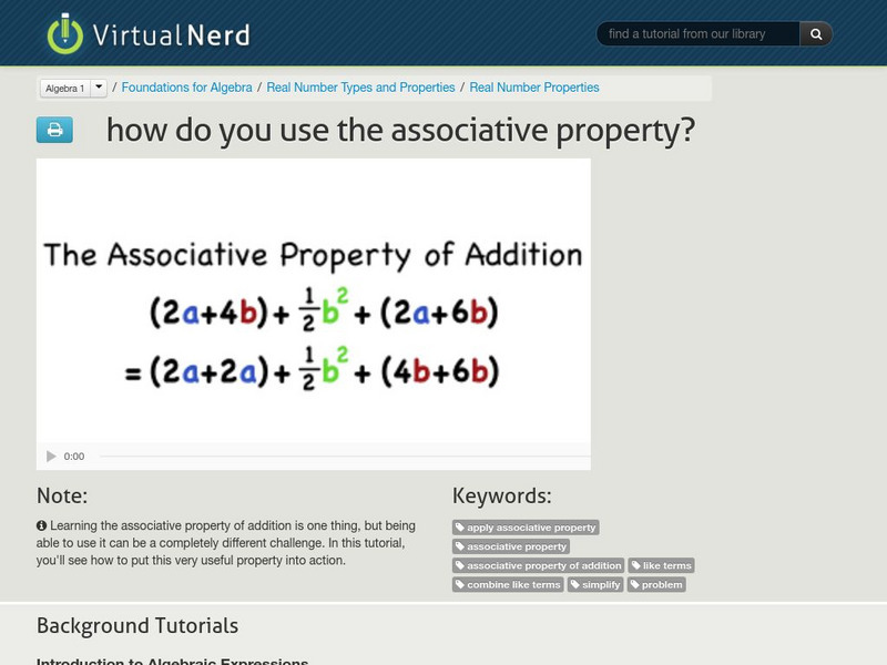 Virtual Nerd: How Do You Use the Associative Property? Instructional Video