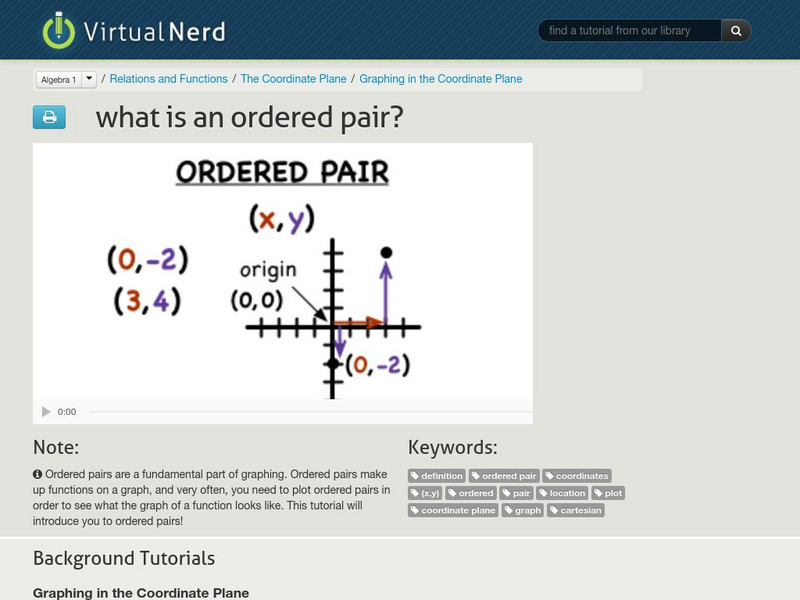 Virtual Nerd: What Is an Ordered Pair? Instructional Video