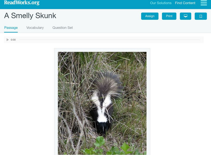 Read Works: A Smelly Skunk Activity Read Works: A Smelly Skunk Activity
