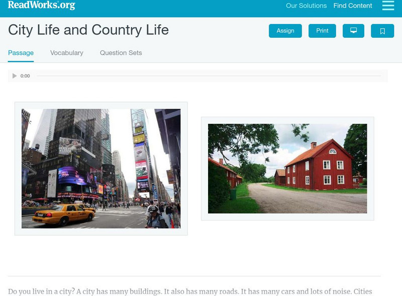 Read Works: City Life and Country Life Article Read Works: City Life and Country Life Article