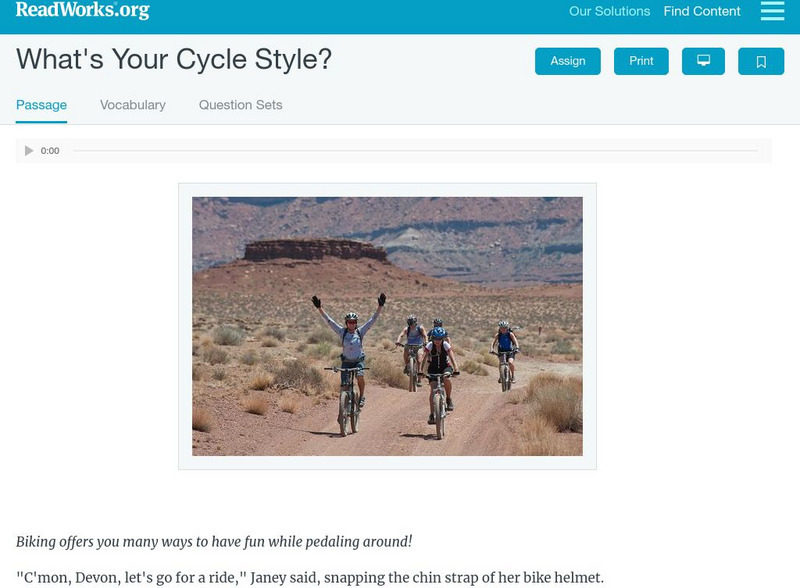 Read Works: What's Your Cycle, Style? Activity Read Works: What's Your Cycle, Style? Activity