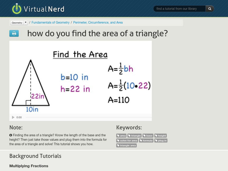 Virtual Nerd: How Do You Find the Area of a Triangle? Instructional Video