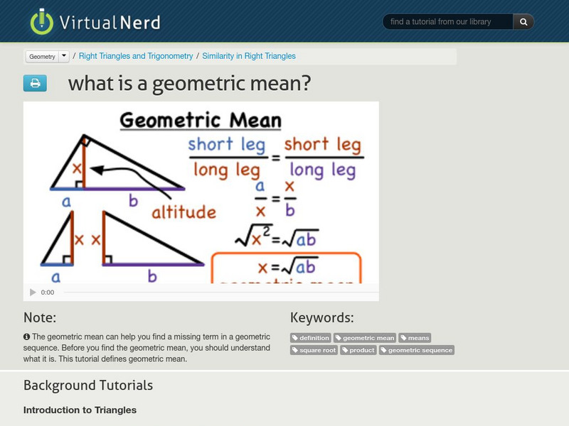 Virtual Nerd: What Is a Geometric Mean? Instructional Video
