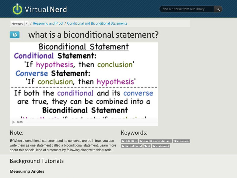 Virtual Nerd: What Is a Biconditional Statement? Instructional Video