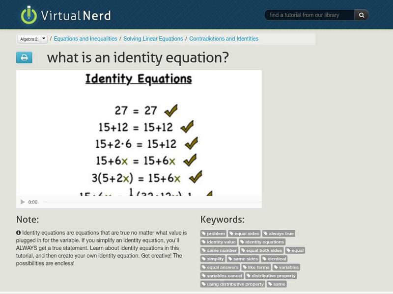 Virtual Nerd: What Is an Identity Equation? Instructional Video