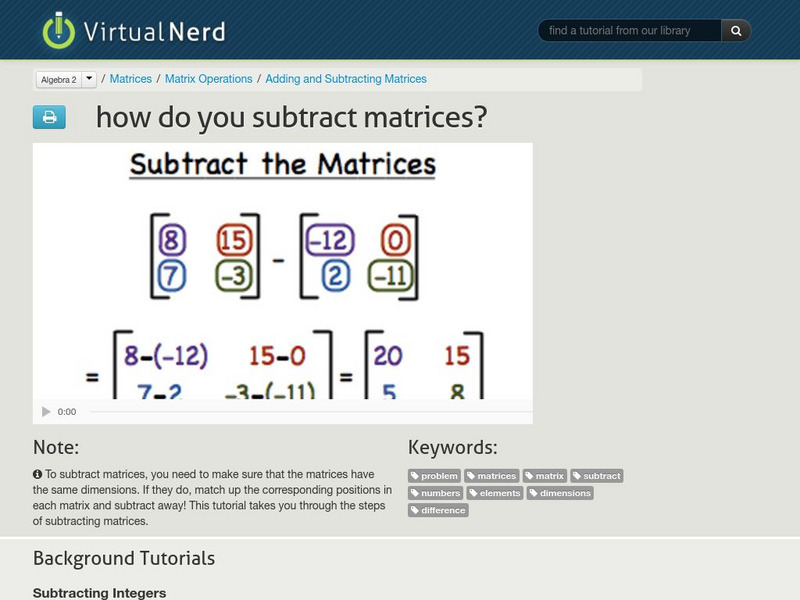 Virtual Nerd: How Do You Subtract Matrices? Instructional Video