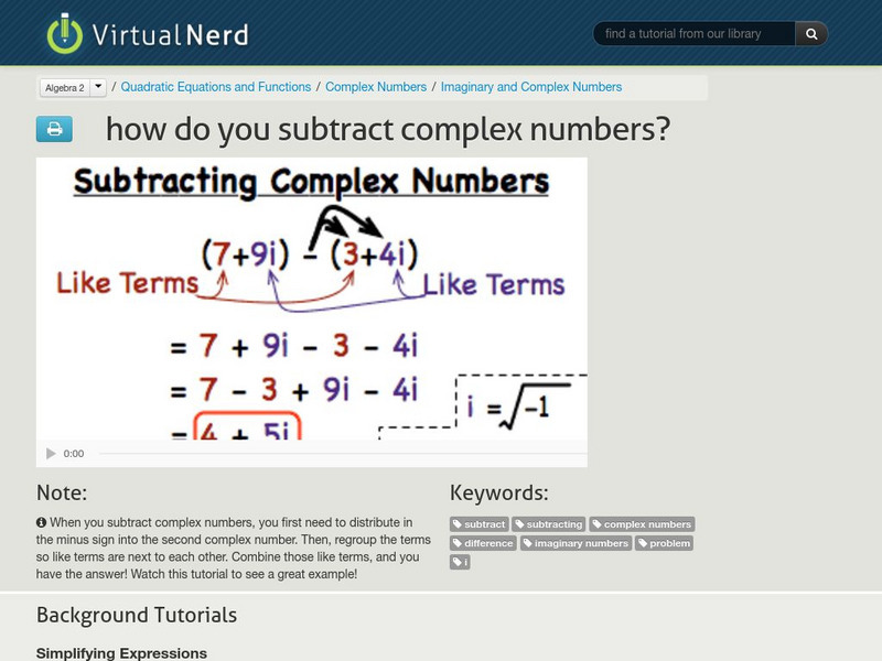 Virtual Nerd: How Do You Subtract Complex Numbers? Instructional Video