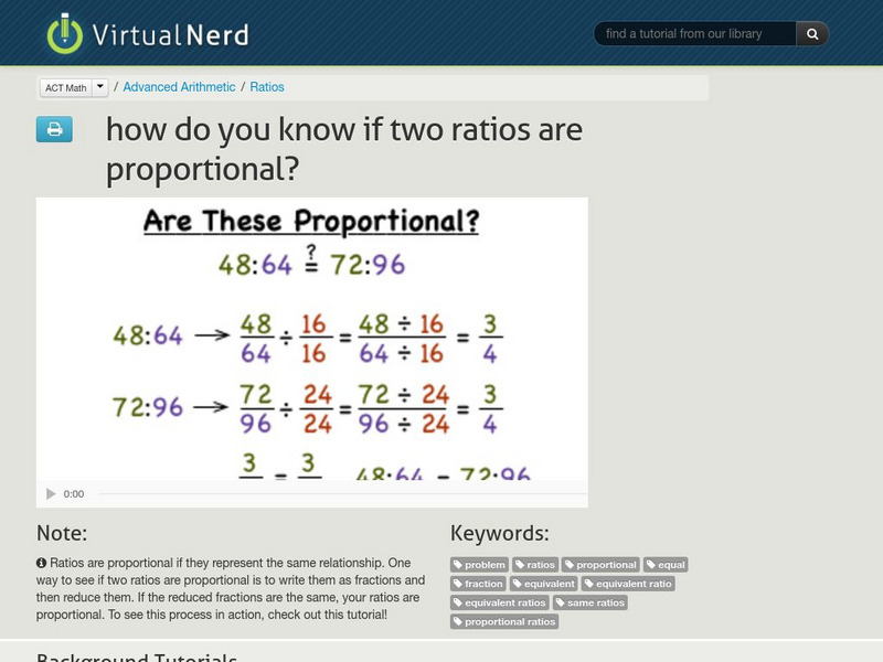 Virtual Nerd: How Do You Know if Two Ratios Are Proportional? Instructional Video Virtual Nerd: How Do You Know if Two Ratios Are Proportional? Instructional Video