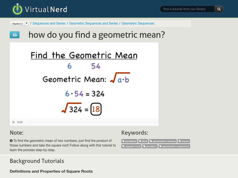 Virtual Nerd: How Do You Find a Geometric Mean? Instructional Video