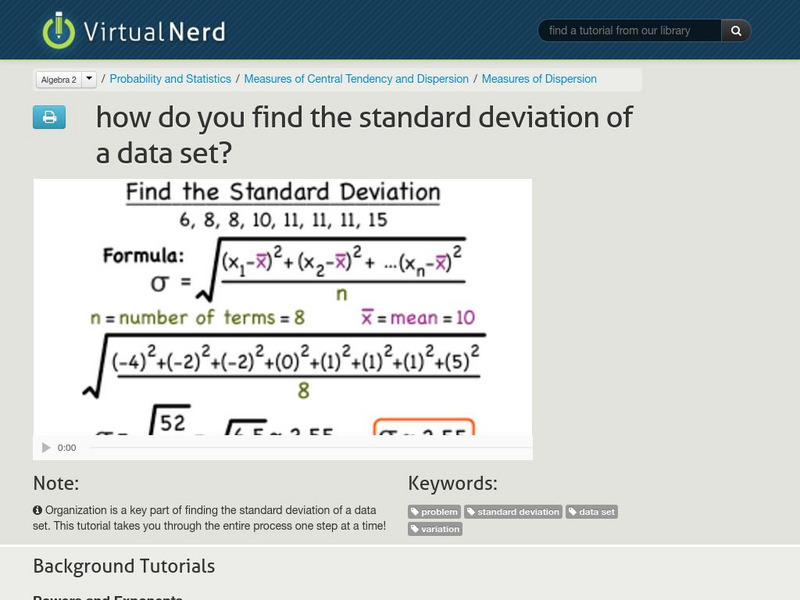 Virtual Nerd: How Do You Find the Standard Deviation of a Data Set? Instructional Video