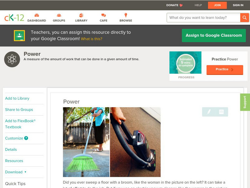 Ck 12: Physical Science: Power Unit Plan Ck 12: Physical Science: Power Unit Plan
