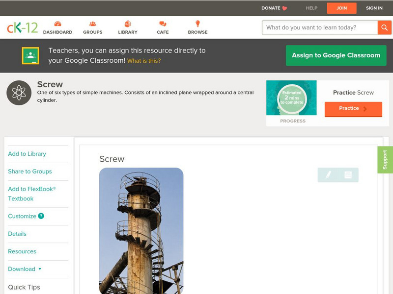 Ck 12: Physical Science: Screw Unit Plan