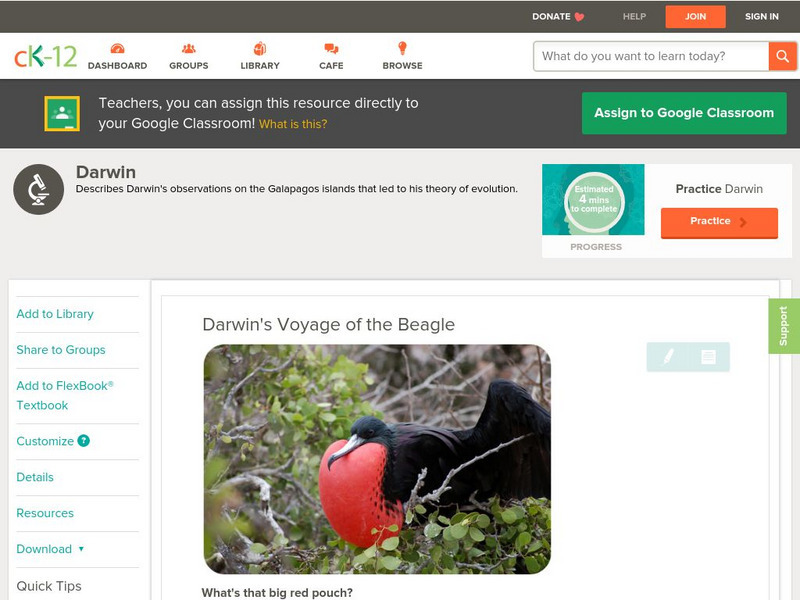 Ck 12: Biology: Darwin's Voyage of the Beagle Unit Plan Ck 12: Biology: Darwin's Voyage of the Beagle Unit Plan
