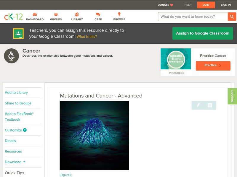 Ck 12: Mutations and Cancer Advanced Unit Plan Ck 12: Mutations and Cancer Advanced Unit Plan