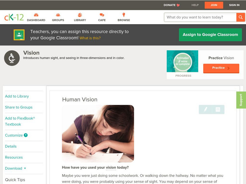Ck 12: Life Science: Human Vision Unit Plan Ck 12: Life Science: Human Vision Unit Plan