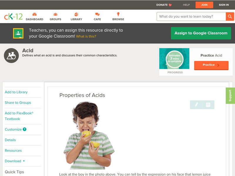 Ck 12: Physical Science: Properties of Acids Unit Plan