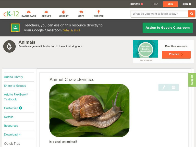 Ck 12: Biology: Animal Characteristics Unit Plan Ck 12: Biology: Animal Characteristics Unit Plan