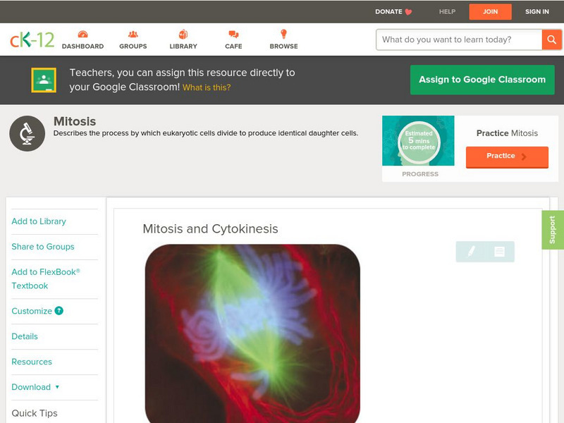 Ck 12: Biology: Mitosis and Cytokinesis Unit Plan Ck 12: Biology: Mitosis and Cytokinesis Unit Plan