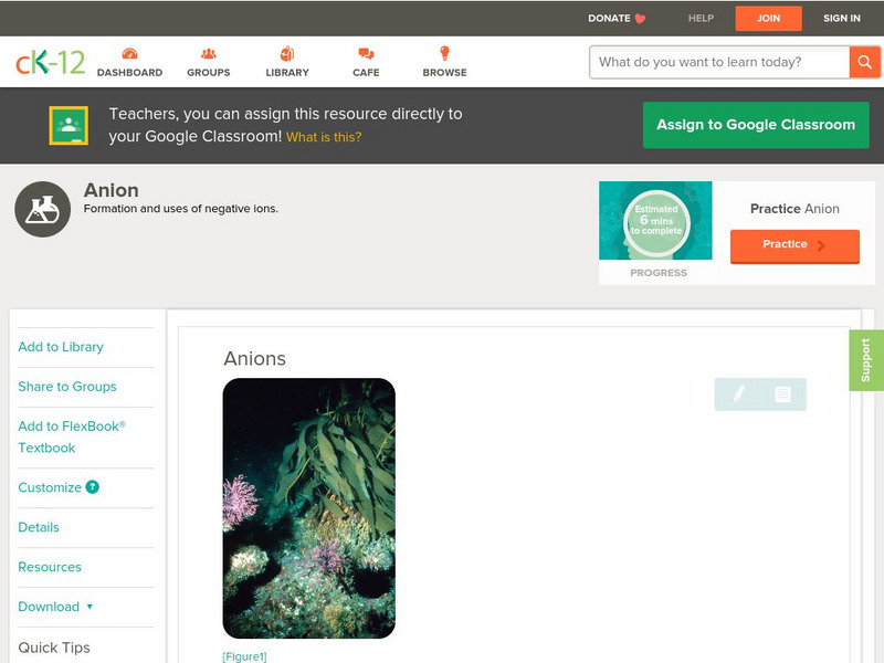Ck 12: Chemistry: Anions Unit Plan Ck 12: Chemistry: Anions Unit Plan