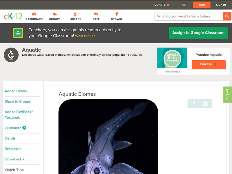 Ck 12: Life Science: Aquatic Biomes Unit Plan